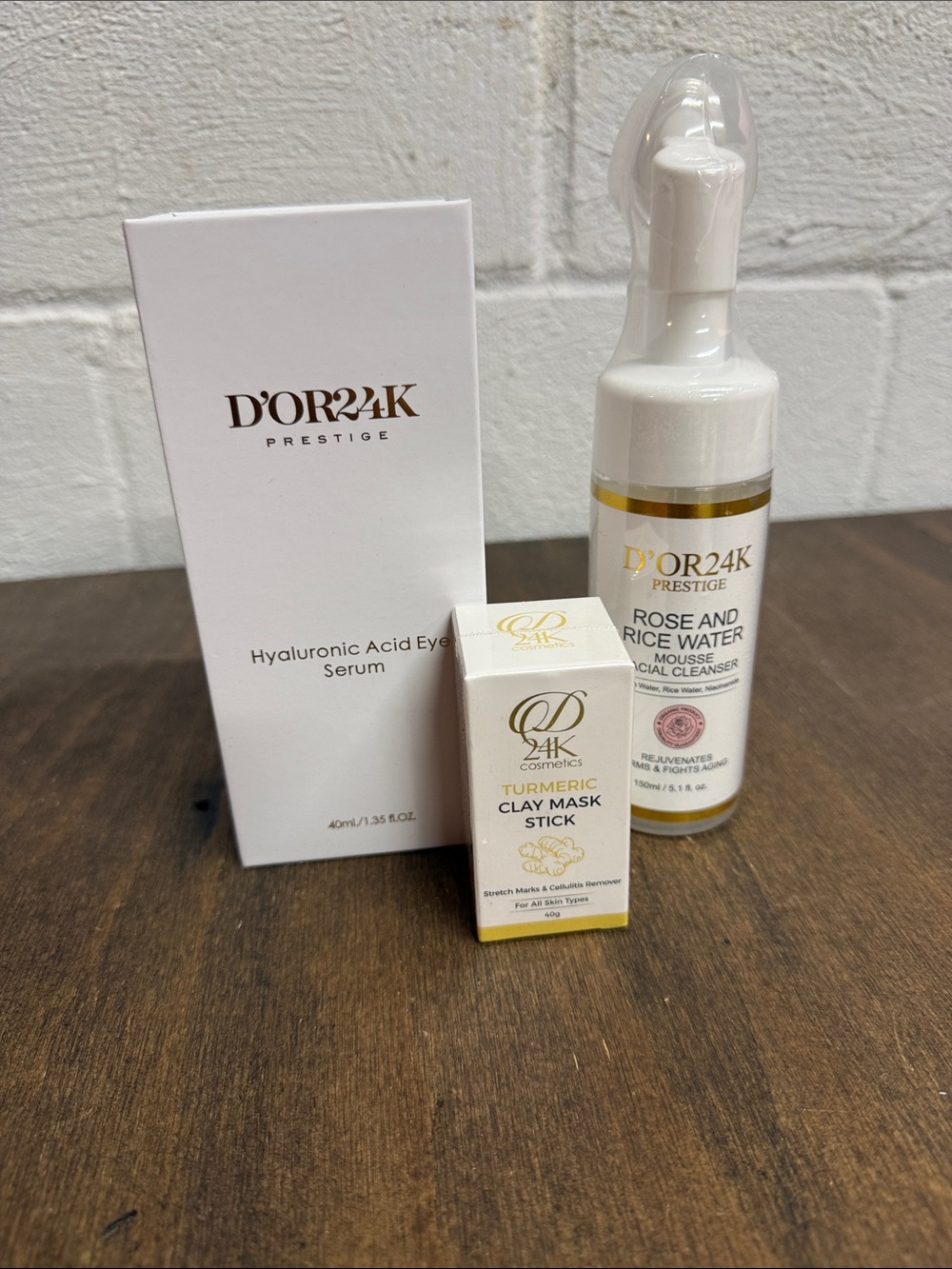 D'Or24K Prestige Set Rose and Rice Water Cleanser Clay Mask Hyluronic Serum